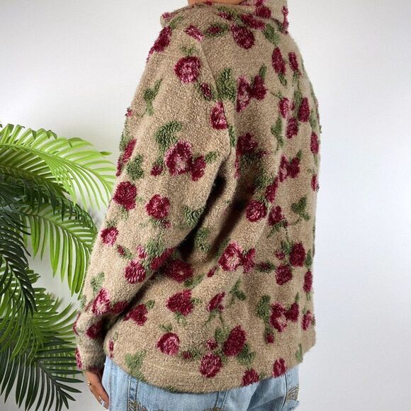 Vintage 90s L.L. Bean Floral Cottagecore Grandma Knit Sweater Winter Cardigan /M - Picture 2 of 6